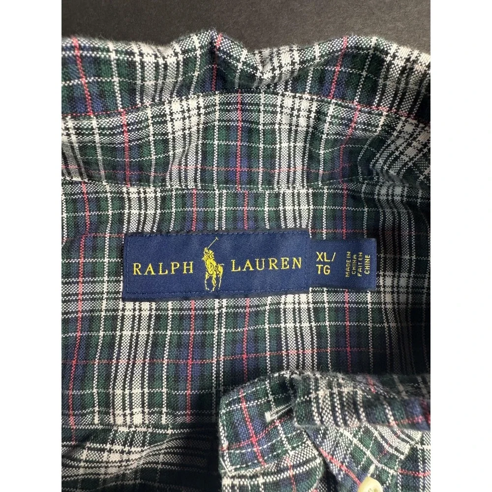 Ralph Lauren Shirt Mens Extra Large Green Navy Plaid‎ Button Down Long Sleeve